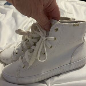 Keds White High-Top Canvas Sneakers with Gold Accent
